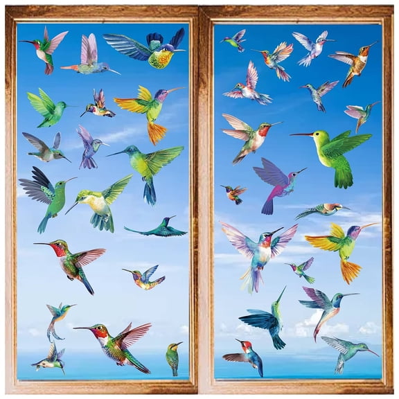 8 Sheets Hummingbird Wall Decal Bird Window Stickers PVC Waterproof Self Adhesive Cling for Bedroom Home Dorm Stairway Decoration Living Fridge Room