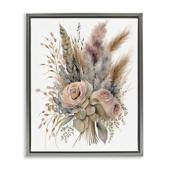 Stupell Industries Bohemian Boho Rose Pampas Gray Floating Frame Canvas Art, 25 x 31, by LSR Design Studio
