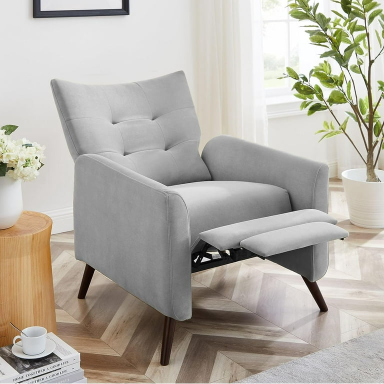 Light Gray Cozy Light Gray Recliner Sofa Chair with Lumbar Support and Tufted Back
