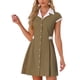 thumbnail image 1 of CAMISA DE VESTIR CON BOTONES INSPIRE CHIC para Mujeres, Con Solapa, Manga Corta, Cinturón, Vestidos de Trabajo XL Marrón, 1 of 5