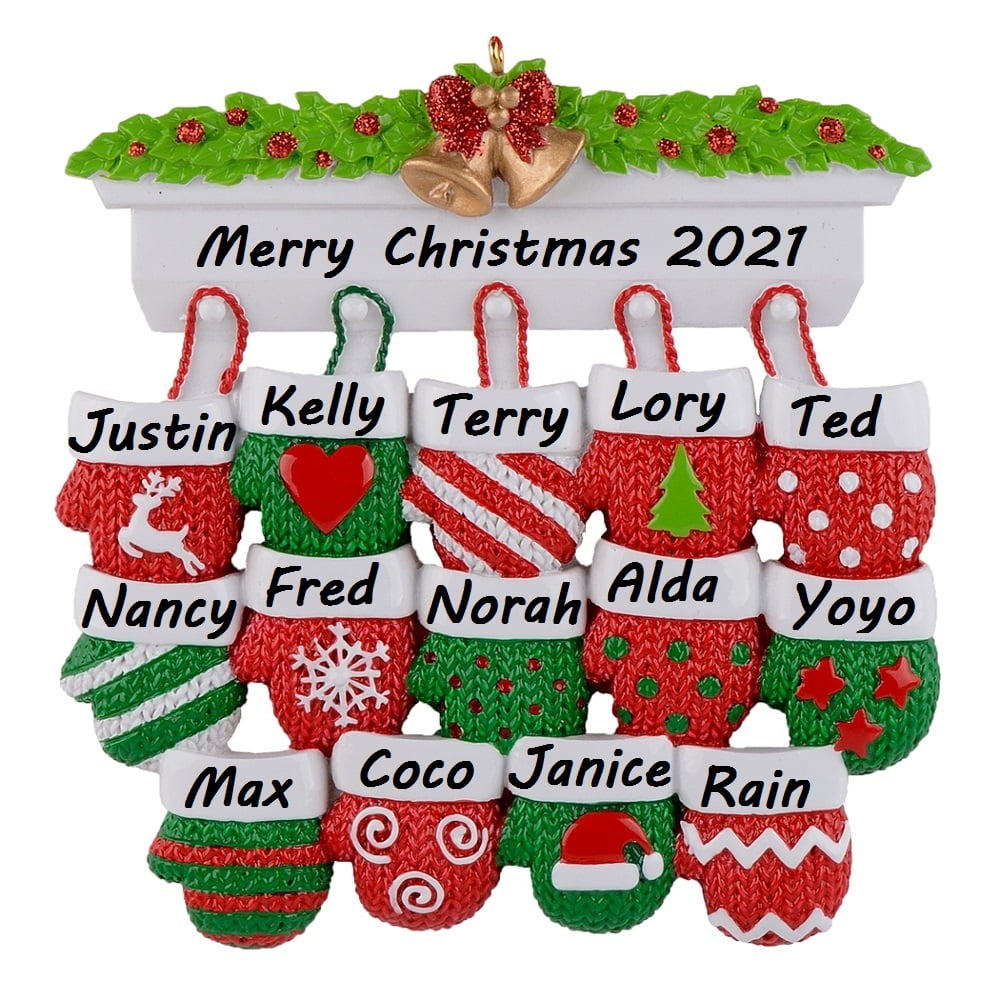 MAXORA Mantel Gloves Personalized Christmas Ornament Family 2-14 With Gift Box 