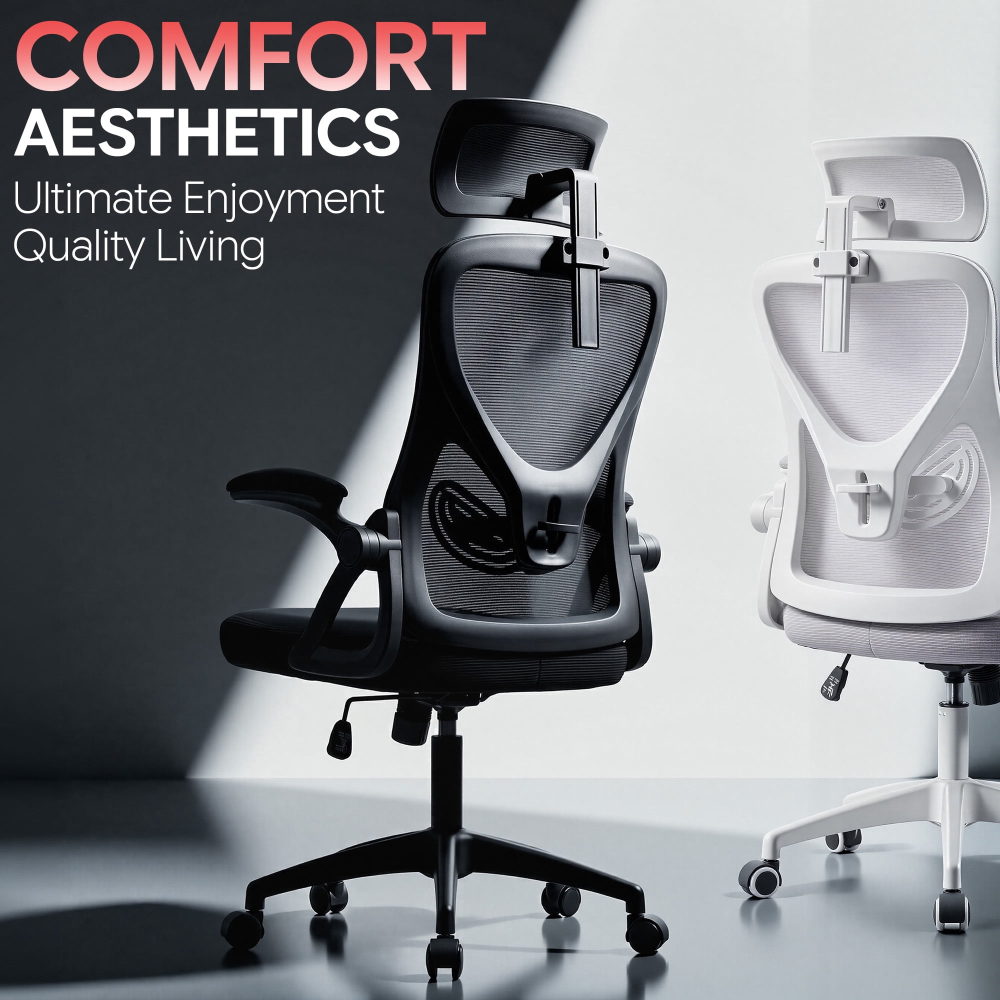 Ultifit Adult Farbic Adjustable Headrests and Adjustable Armrests Ergonomic Office Chairs Gray 300lbs