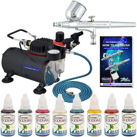 Airbrush Body Paints - Airbrush Face Paint Kit 8 Custom Body Art Colors Air Compressor Tattoo Stencil