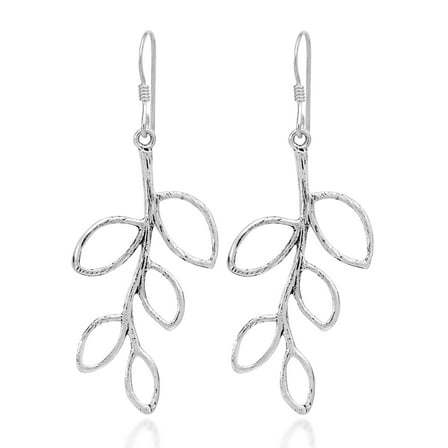 Gorgeous Swinging Leafy Olive Branch Sterling Silver Dangle Earrings