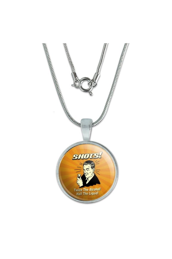 Shots Twice the Alcohol Half Liquid Funny Humor 0.75" Pendant with Sterling Silver Plated Chain