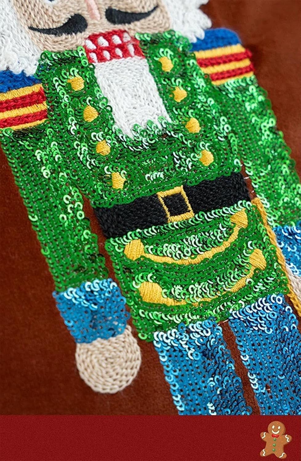 Fennco Styles Embroidered Sequin Nutcracker Velvet Throw Pillow Cover 18" W x 18" L - Brown Festive Cushion Case for Home, Christmas, Winter Holidays Décor, and Special Occasions