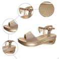 thumbnail image 5 of Rokmen Womens Glitter Metallic Rhinestones Pearl Orthopedic Dressy Sandals Bride Wedding Sparkly Ankle Strap Platform Wedge Dress Summer Shoes with Arch Support Gold Size 5.5, 5 of 7