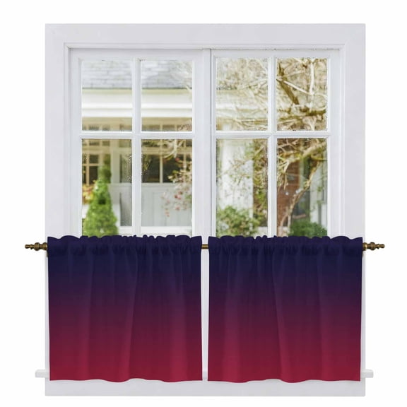Black Red Ombre Tier Curtains, Modern Abstract Art Aesthetics Light Filtering Kitchen Curtains, 2Pcs Rod Pocket Half Window Treatments Panels for Sink Cafe Cabinet Camper 27.5x24 Inches