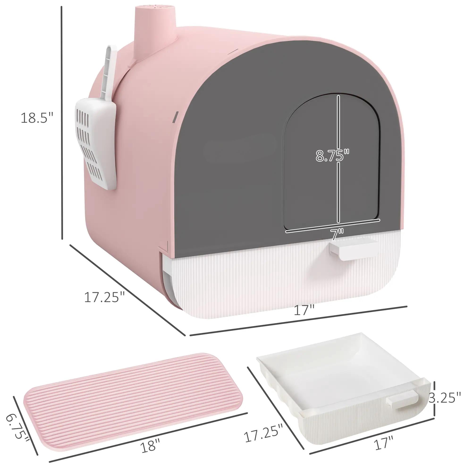 Pink Cat Litter Box with Lid with Scoop and Filter