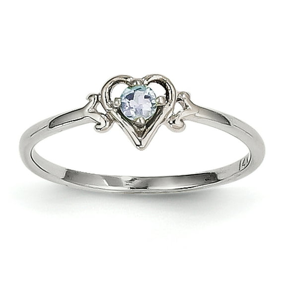 14K White Gold Aquamarine Birthstone Heart Ring