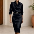 thumbnail image 4 of Idoravan Fashion Women's 3/4 Sleeve Turndown Collar Solid Button Casual Summer Dress, 4 of 7