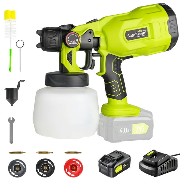 SnapFresh 20V Cordless Paint Sprayer w/ 3 Nozzles, 3 Spray Patterns, 4.0Ah Battery & Fast Charger