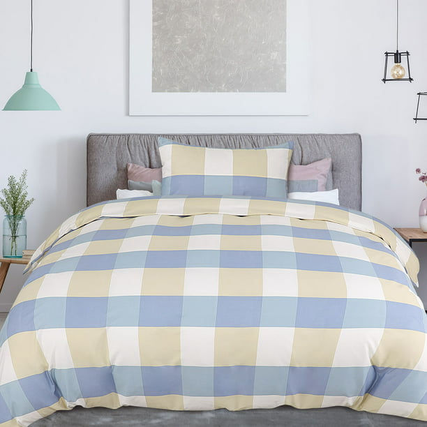 Checd Duvet Cover Sets Soft Bedding, Blue And Yellow Twin Bedding