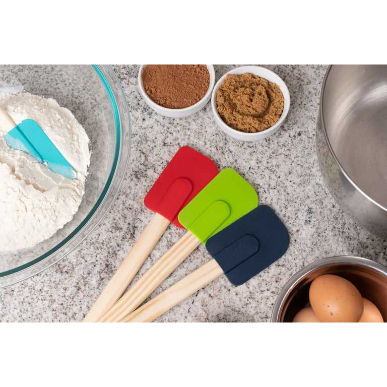 Mainstays Colorful Silicone Spatulas Set 4 with Wooden Handles, Red,  Silver, Green and Blue Color