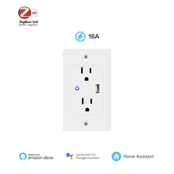 2 Pack,White，Zigbee 3.0 Smart Wall Socket, 118mm Wall Plug, 16A Plug Work with Home Assistant, Alexa, Google Home,Zigbee2MQTT,Smart Socket, Smart Home Automation, Remote Control, Timer