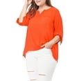 thumbnail image 6 of MODA NOVA Juniors' Plus Size 3/4 Sleeve Flowy Split V Neck Blouse Orange 5X, 6 of 6