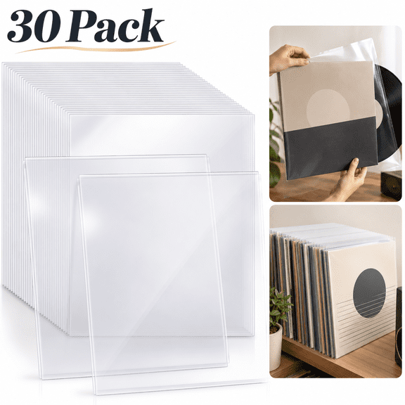 EMMILLY 30 Pack 4 Mil Thick Vinyl Sleeves, 12" X 12" Vinyl Record Sleeve Clear Plastic, Outer Sleeve Record Protector for Storing Single and Double LP Albums