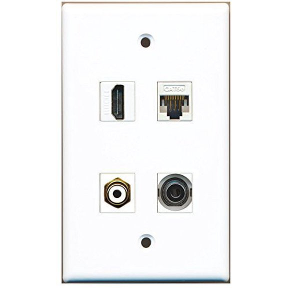 RiteAV - 1 Port HDMI 1 Port RCA White 1 Port 3.5mm 1 Port Cat5e Ethernet White Wall Plate