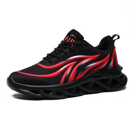 

Men s Air Cushion Sneakers Mesh Breathable Walking Sport Running Athletic Shoes Black Red Sneaker