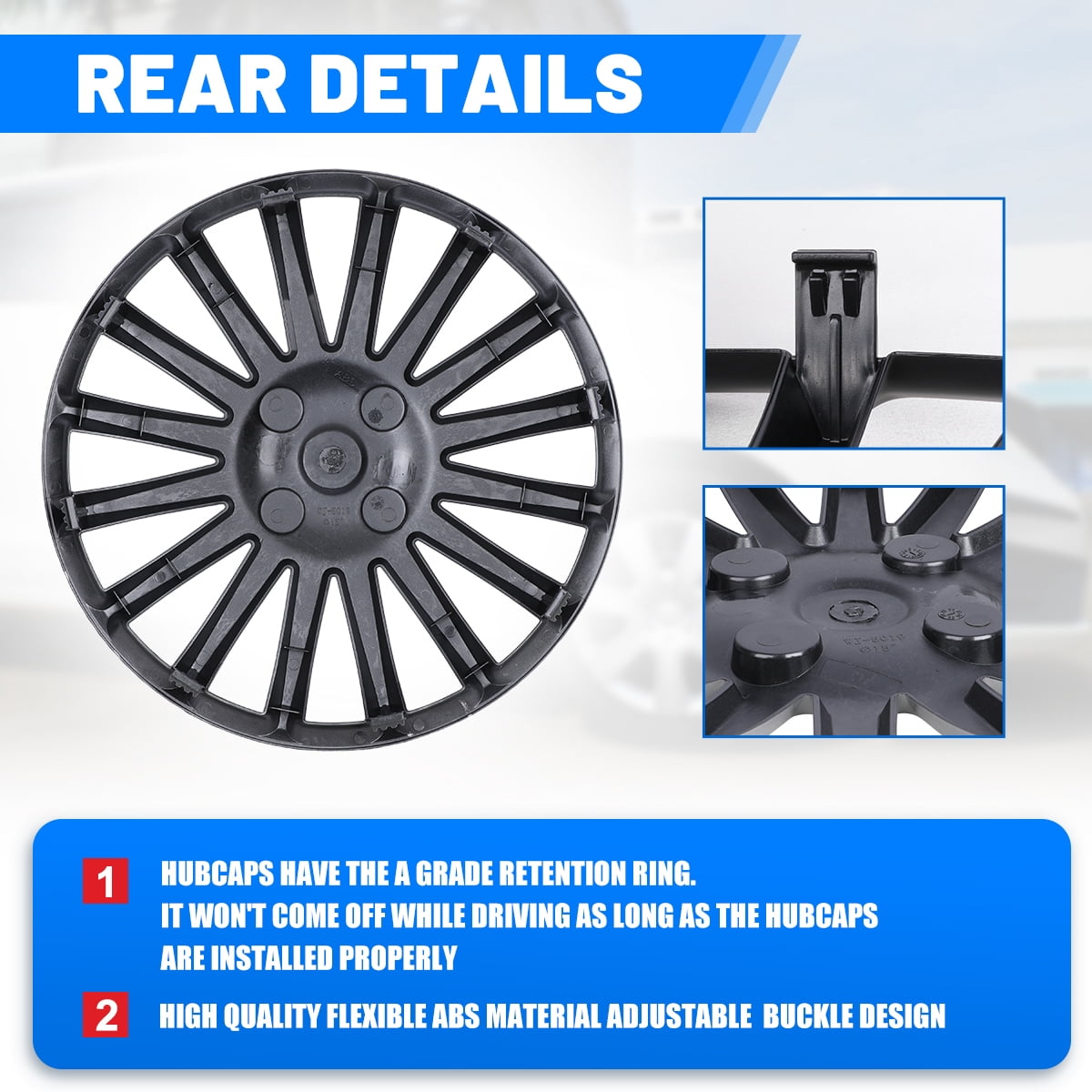Winjet 15" Wheel Covers & Hub Caps ABS Alloy Black,4 Pack