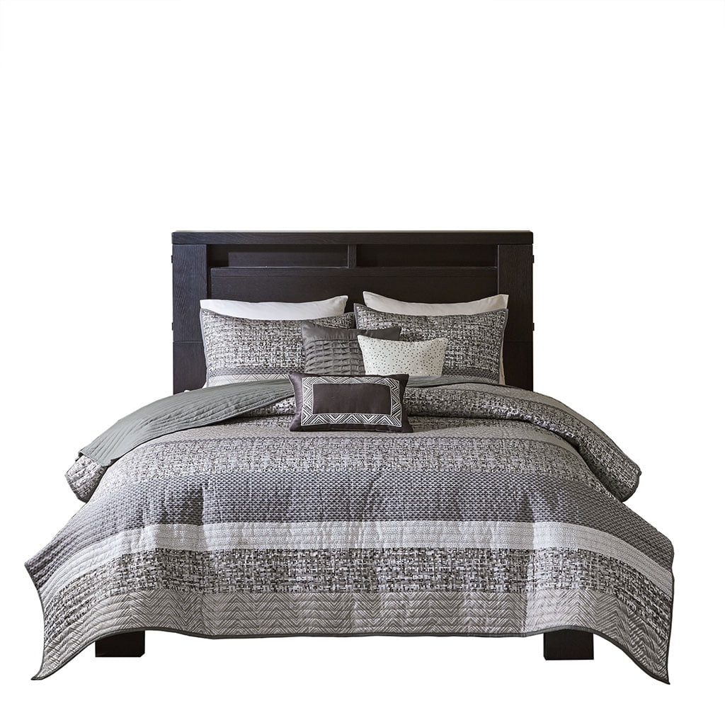 Madison Park Rhapsody Adult Stripe Full/Queen Reversible Coverlet Set Gray