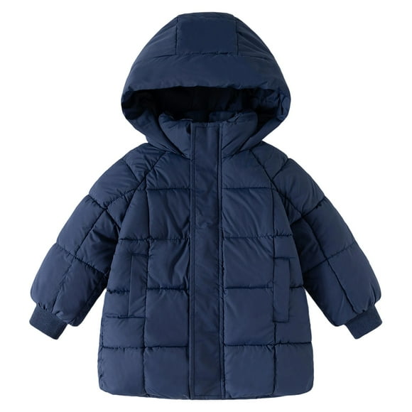 Aocisk Insulated Quilted Long Winter Coat with Hood for Kids Warm Outerwear Jacket Cold Weather Wear Navy 9-10 Years