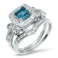 thumbnail image 3 of LaRaso & Co His Her Wedding Set 3 PCS Blue Topaz CZ Silver Engagement Couples Rings Men Women, 3 of 7
