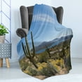 thumbnail image 4 of Saguaro Soft Flannel Fleece Throw Blanket, Big Cactus on the Valley over Bartlett Lake in Desert Shallow Root Nature Image, Cozy Plush for Indoor and Outdoor Use, 60" x 80", Blue Green, by Ambesonne, 4 of 5