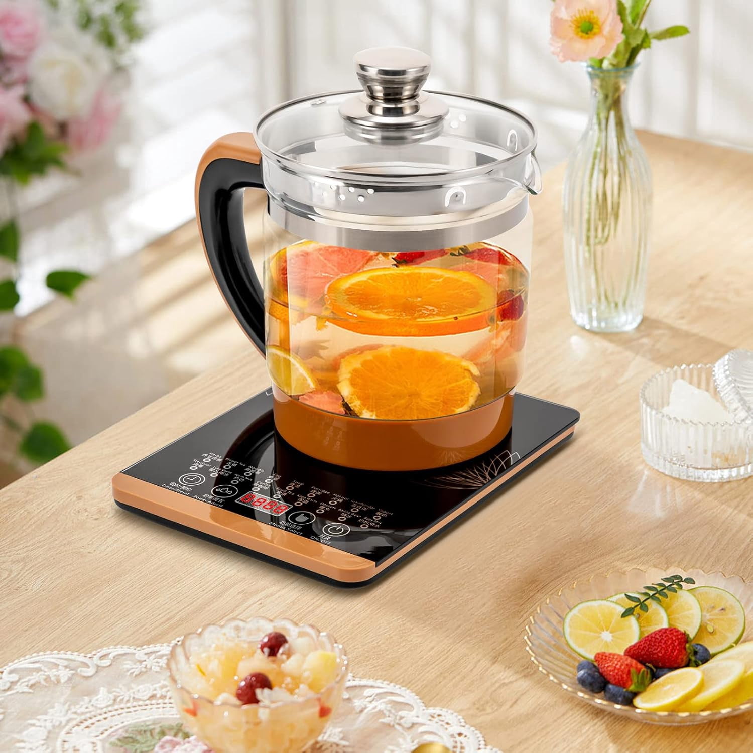 Electric Tea Kettle, 1.8L/0.4Gal Health Pot Electric Glass Kettle w/Filter+ Digital Heating Base, BPA-FREE & Boil-Dry Protection for Boiling Water Tea, Coffee