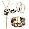 thumbnail image 1 of Ladies Statement Jewelry Set Leopard Leather Bracelet Teardrop Long Tassel Pendant Necklace Earrings Gift, 1 of 5