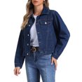 thumbnail image 4 of INSPIRE CHIC Denim Jacket for Women's Casual Collar Long Sleeve Button Down Jean Denim Jacket XS Deep Blue, 4 of 6
