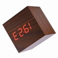 thumbnail image 4 of Reloj despertador digital electrónico de madera de 6 x 6 x 6 cm, con pantalla LED y control de voz, color marrón, 4 of 14