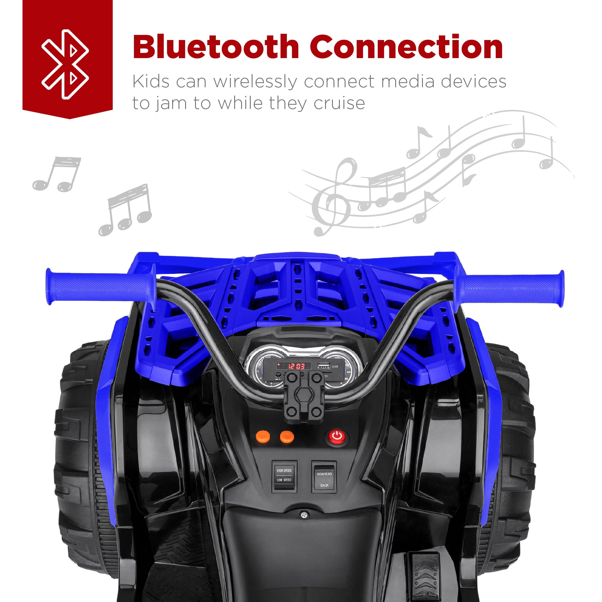Best Choice Products 12V Kids Ride-On ATV Quad w/ Bluetooth, 3.7mph Max, Treaded Tires, LED Lights, Radio - Blue