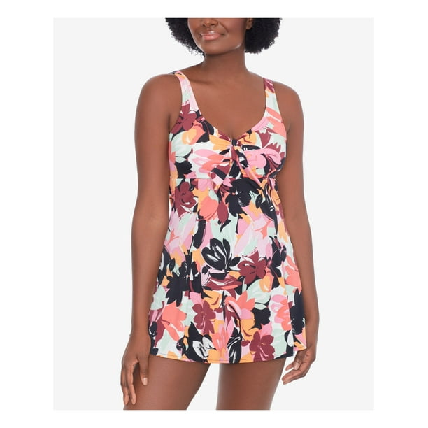 SWIM SOLUTIONS Women's Black Printed Stretch Tummy Control Bust Support