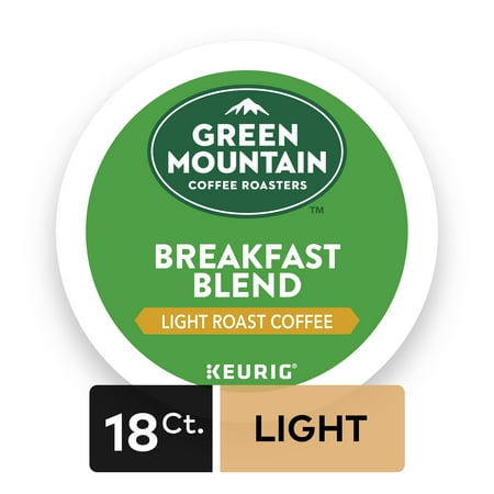 Green Mountain Coffee Roasters Breakfast Blend Single-Serve Keurig K-Cup Pods, Light Roast Coffee, 18 Count