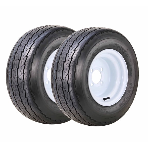 WANDA Trailer Tire Wheel Assembly 20.5x8-10 10-Ply E 95L with 4 Lugs on 4" PCD White Rim ,SET 2