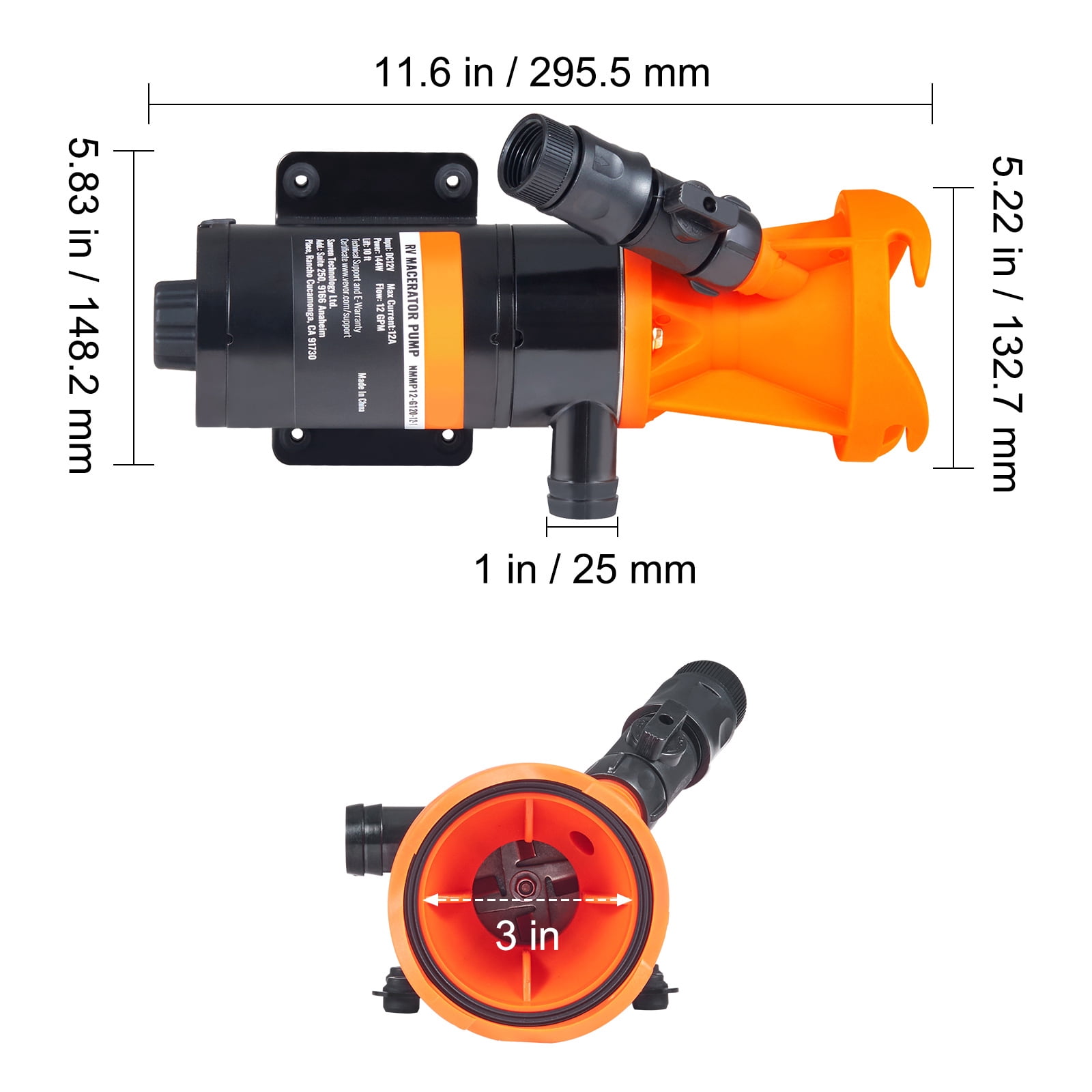 KFFKFF 12V RV portable aeration pump 12 GMP fast release RV garbage sewage pump