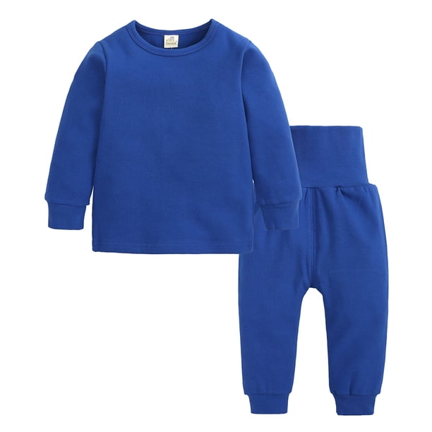 Gibobby Conjunto para bebé y niño pequeños Bebé Niño Niña Ropa Unisex Sólido Chándal Manga larga Pantalones de cintura alta Conjunto Otoño Invierno(Azul,2-3 Años)