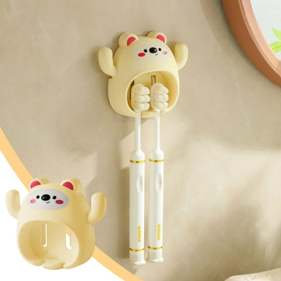 Pink/Blue/Yellow/White Plastic Children's Toothbrush Holder, Suction Cup Design, Cute & Hygienic for Bathroom Travel, Easy to Clean
