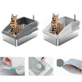 thumbnail image 2 of Stainless Steel Cats Litter Pan Half Closed Design Spill Resistant Odor Prevention Litters Container with Scoops, 2 of 9