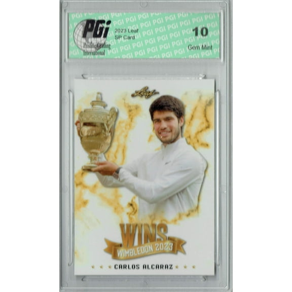 Carlos Alcaraz 2023 Leaf #WWB-1 1st Wimbledon Win Rookie Card PGI 10