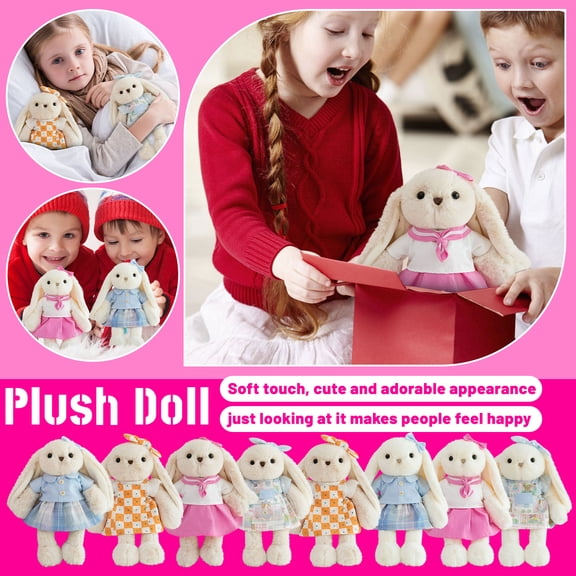 11.8" Bunny Stuffed Animal with Adorable Outfits,Ultra-Soft Plush Rabbit Toy for Holiday Gifts and Cuddles,Perfect Basket Filler for Kids - A