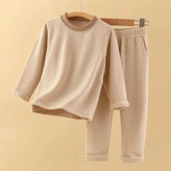 fnnxnal 100% Cotton Girls' Loungewear Set, Soft Skin-Friendly Kids with Crew Neck Top & Elastic Waist Pants, Coffee (6 Months-11 Years),Size 3 T