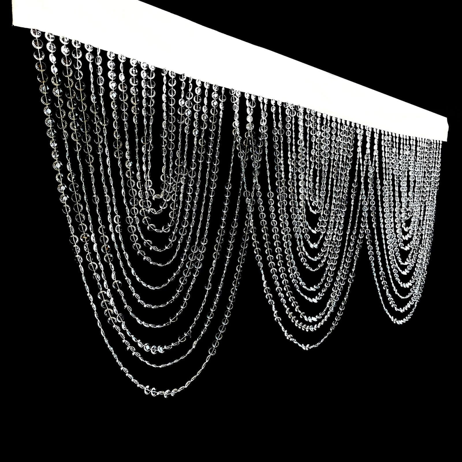 Efavormart 2 Pack Acrylic Crystal Beaded Curtain Valance with Fabric Top Rod Pocket, Triple Swag Diamond Cut Doorway Curtains - 23"x42"