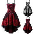 thumbnail image 5 of nerohusy Black and Red Gothic Dress for Womens Lace Patchwork Spaghetti Strap Corset Dress Printed Plus Size Vintage Dresses White,XXXXXL, 5 of 5