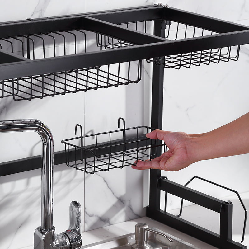 Brizi Living Over The Sink Dish Drying Rack, Adjustable Stainless Steel Dish Drainer,2-Tier Dish Dryer Rack for Countertop (Width 33 to 40 in), Size
