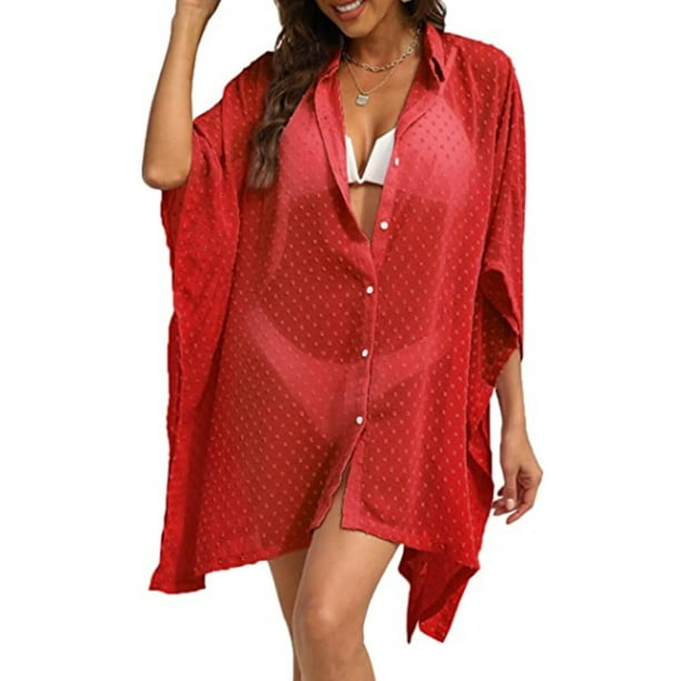 Swimsuit Cover Up for Women Plus Size Bathing Suit Cover Up Button Up