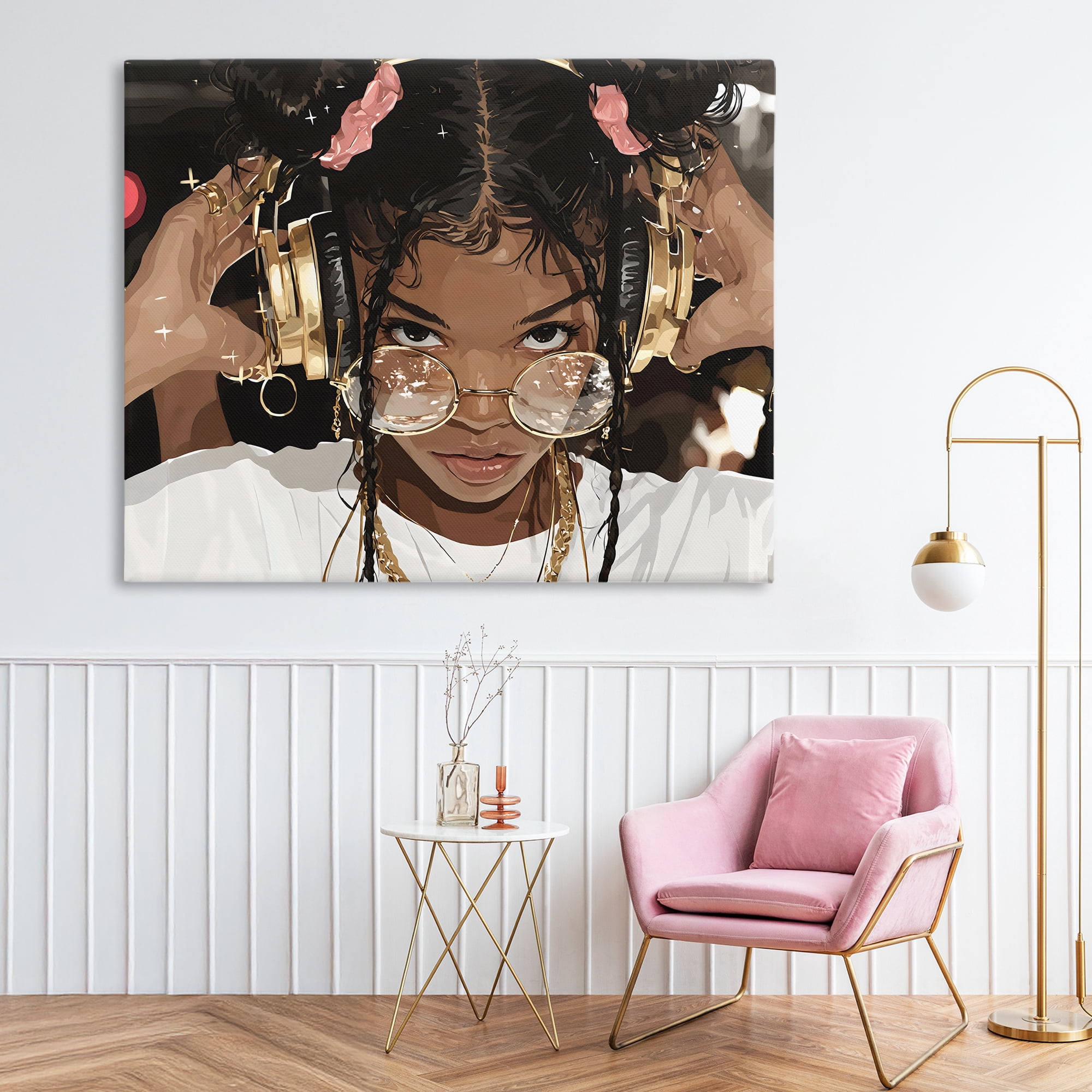Stupell Industries Trendy Girl with Gold Headphones Canvas Wall Art, design by Franklyn Gregory