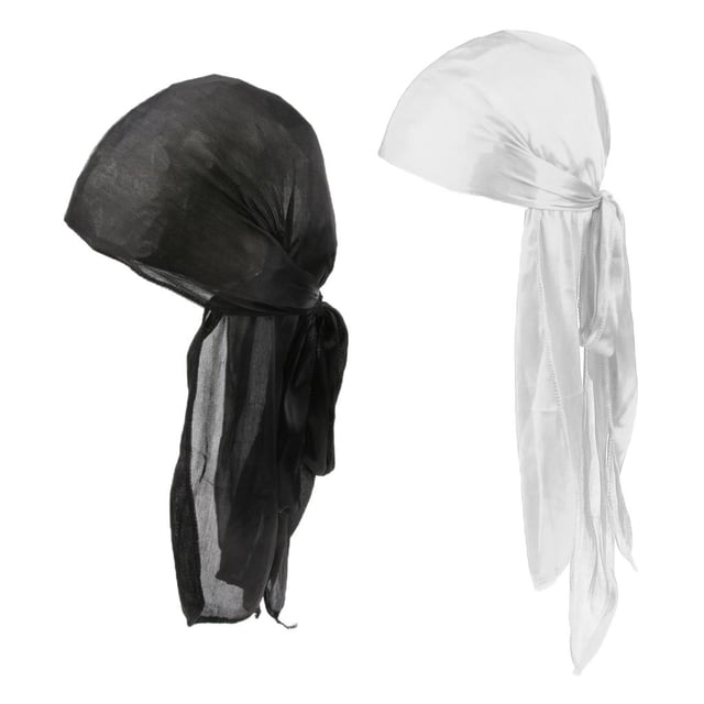 2pcs Mens Soft Headwrap Bufanda Bandana Turbante Beanie Pirate Blanco + negro Hugo Sombreros de moda para hombres y mujeres