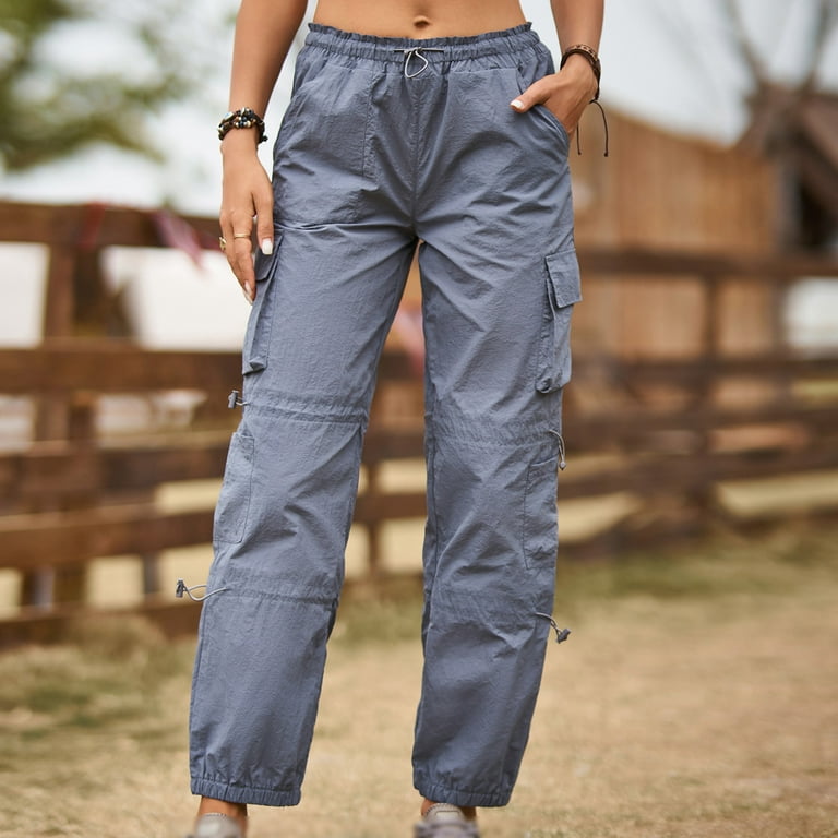 QUYUON Hiking Pants for Women Lightweight Summer Solid Pocket Bandage  Straight Elastic Waist Fashion Casual Full Length Pants Women Pants Dressy